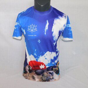 Canada 150 Mens S Sky Canadian Mountains Beaver wearing Hat sunglasses T Shirt